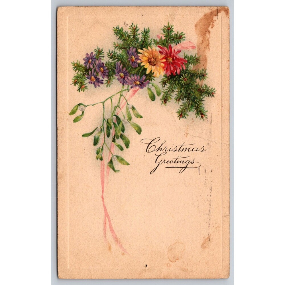 Antique Postcard Christmas Greetings Flowers Floral Bouquet Posted 1923 MD Stamp